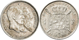 Bélgica. 1880. Leopoldo II. 1 franco. (KM. 38). 50º Aniversario de la Independencia. AG. 5 g. MBC+.