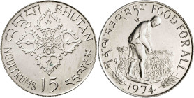 Bhután. 1974. Bombay. 15 ngultrums. (KM.UWC. 42). F.A.O. - Comida para todos. AG. 22,42 g. S/C-.
