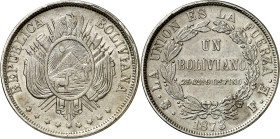 Bolivia. 1873. Potosí. FE. 1 boliviano. (KM. 160.1). AG. 25,22 g. EBC-.