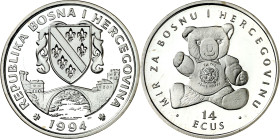 Bosnia-Herzegovina. 1994. 14 ecus. (KM. 83). Osito de peluche. En estuche. AG. 10,25 g. Proof.