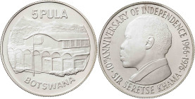 Botswana. 1976. 5 pula. (KM. 9a). 10º Aniversario de la Independencia. AG. 27,94 g. Proof.