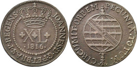 Brasil. 1816. Juan, Príncipe Regente. B (Bahía). 40 reis. (KM. 234.2). CU. 15,40 g. MBC.
