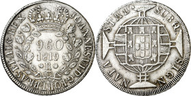 Brasil. 1819. Juan VI. R (Río). 960 reis. (KM. 326.1). Acuñada sobre un real de a 8 español. AG. 26,63 g. MBC+.