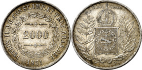 Brasil. 1851. Pedro II. 2000 reis. (KM. 462). AG. 25,62 g. MBC+.