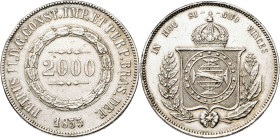 Brasil. 1855. Pedro II. 2000 reis. (KM. 466). Golpecitos. AG. 25,50 g. MBC.