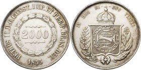 Brasil. 1855. Pedro II. 2000 reis. (KM. 466). Rayitas. AG. 25,29 g. MBC+.