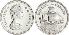 Canadá. 1979. Isabel II. 1 dólar. (KM. 124). Tricentenario de la botadura del velero Griffon. En estuche. AG. 22,66 g. S/C.
