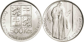 Checoslovaquia. 1992. 500 coronas. (KM. 158). 400º Aniversario del nacimiento de J. A. Komensky. AG. 24,15 g. S/C.