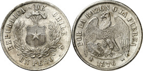 Chile. 1876. Santiago. 1 peso. (KM. 142.1). AG. 24,91 g. EBC.