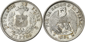 Chile. 1881. Santiago. 1 peso. (KM. 142.1). AG. 24,37 g. EBC.