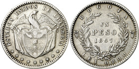 Colombia. 1867. Bogotá. 1 peso. (KM. 139.1). AG. 24,66 g. BC+/MBC-.