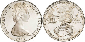 Islas Cook. 1973. Isabel II. 7 1/2 dólares. (KM. 10). Bicentenario del descubrimiento de Islas Hervey. Manchitas. AG. 34,67 g. (Proof).