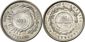 Costa Rica. 1923. Heaton (Birmingham). 50 céntimos. (KM. 159). AG. 6,33 g. EBC.