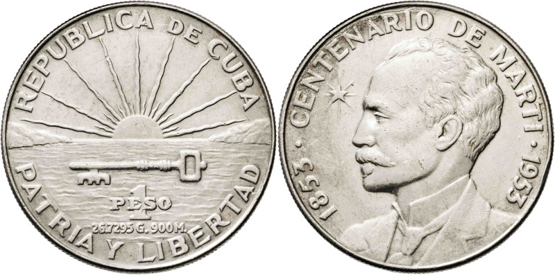 Cuba. 1953. 1 peso. (KM. 29). José Martí. Limpiada. AG. 26,58 g. MBC+.