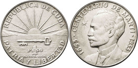 Cuba. 1953. 1 peso. (KM. 29). José Martí. Limpiada. AG. 26,58 g. MBC+.