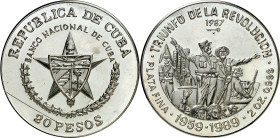 Cuba. 1987. 20 pesos. (KM. 169). 30º Aniversario del Triunfo de la Revolución. Acuñación de 500 ejemplares. Raya del cuño en anverso. AG. 62,15 g. Pro...