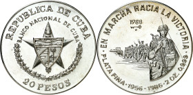 Cuba. 1988. 20 pesos. (KM. 171). En marcha hacia la victoria. Acuñación de 1000 ejemplares. AG. 62,24 g. Proof.