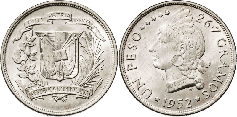 República Dominicana. 1952. 1 peso. (KM. 22). AG. 26,72 g. EBC+.