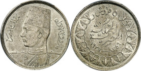 Egipto. AH 1356/1937. Farouk. 5 piastras. (KM. 366). En cápsula de la PCGS como MS64, nº 149274.64/42148879. Ex Stack's Bowers 26/02/2024, nº 74408. A...