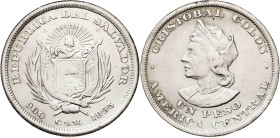 El Salvador. 1895. CAM (Centro-América). 1 peso. (KM. 115.1). Golpecitos. AG. 24,90 g. MBC/MBC+.