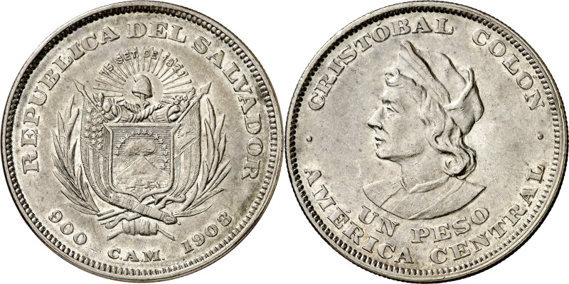 El Salvador. 1908. CAM (Centro-América). 1 peso. (KM. 115.1). AG. 25,01 g. EBC-....