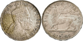 Etiopía. EE 1889 (1896-1897). Menelik II. A (París). 1 birr. (KM. 5). AG. 28,04 g. MBC-.