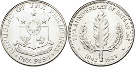 Filipinas. 1967. 1 peso. (KM. 195). 25º Aniversario del Bataan Day. AG. 26,70 g. S/C-.