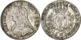 Francia. 1726. Luis XV. N (Montpeller). 1 ecu. (KM. 486.14). AG. 29,14 g. MBC-.