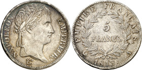 Francia. 1813. Napoleón. A (París). 5 francos. (KM. 694.1). Golpecitos. AG. 24,92 g. MBC.