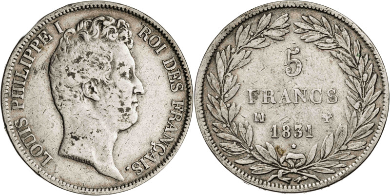 Francia. 1831. Luis Felipe I. MA (Marsella). 5 francos. (KM. 745.10). AG. 24,65 ...