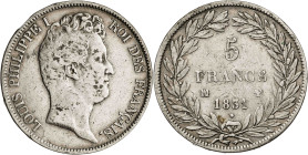 Francia. 1831. Luis Felipe I. MA (Marsella). 5 francos. (KM. 745.10). AG. 24,65 g. BC+.