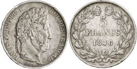 Francia. 1846. Luis Felipe I. A (París). 5 francos. (KM. 749.1). Rayitas. AG. 24,73 g. MBC/MBC-.