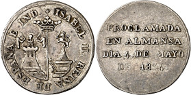 1834. Isabel II. Almansa. Proclamación. (Ha. 2) (Ruiz Trapero 606) (V. 737) (V.Q. 13350). Ex Colección Jordana de Pozas. Muy rara. Plata. 2,81 g. Ø19 ...