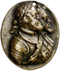s/d (hacia 1555). Llegada del príncipe Felipe II a Bruselas. Placa de anverso. (Bernhart nº 166). Grabador: L. Leoni. Unifaz. Perforación. Rara. Bronc...