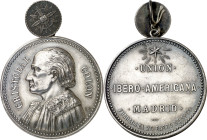 1885. Madrid. Unión íbero-americana. Cristóbal Colón. Grabador: V. G. Con anilla. Escasa. Plata. 37,08 g. Ø40 mm. EBC-.