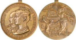 1888. Alfonso XIII. Barcelona. Exposición Universal. (V. 857 var) (Cru.Medalles 760 var). Grabador: V. Sola, E. Arnau y Castells. Sin corona. Bronce. ...