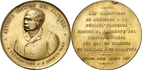 Argentina. 1897. Buenos Aires. Los argentinos, en la muerte de Cánovas del Castillo. Grabadores: Orzali, Bellagamba y Cº. Golpecitos. Bronce dorado. 5...