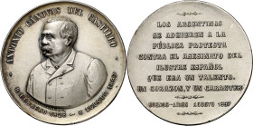 Argentina. 1897. Buenos Aires. Los argentinos, en la muerte de Cánovas del Castillo. Grabadores: Orzali, Bellagamba y Cº. Bronce plateado. 52 g. Ø56 m...