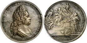 Austria. 1716. Carlos VI. La ciudad de Brujas al nacimiento del Archiduque Leopoldo. (MHE. 433, mismo ejemplar). Grabador: P.L. Roettiers (Forrer V, 1...