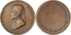 Italia. 1865. Florencia. VI Centenario de Dante Alighieri. Grabadores: Pazzi y Sernesi. Golpecito. Bronce. 98,28g. Ø57 mm. MBC+.