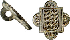 Matriz para sello de cera o lacre. Con anilla dorsal, para colgar. 20,67 g. 37x35 mm. EBC.