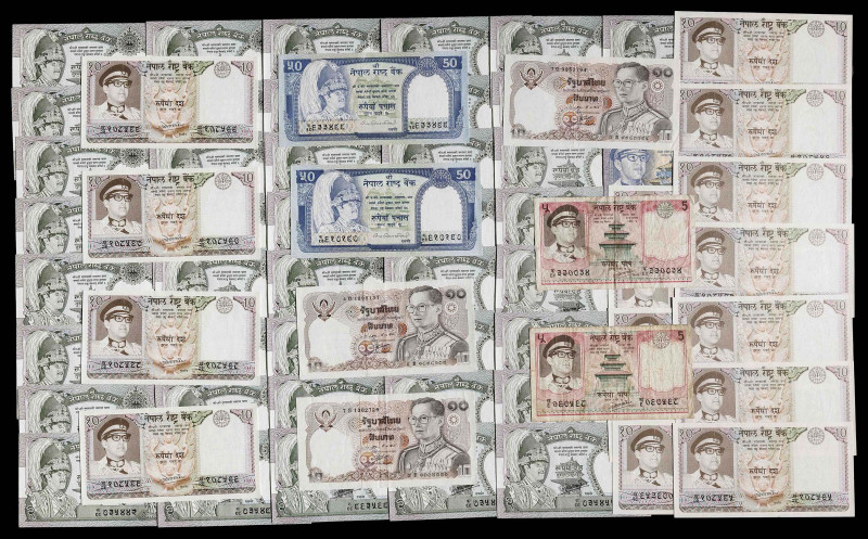 Nepal. 66 billetes de distintos valores y fechas. MBC/S/C.