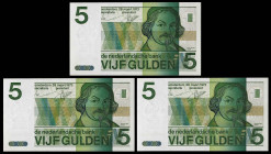 Países Bajos. 1973. Banco de los Países Bajos. 5 gulden. (Pick 95a). Joost van den Vondel. 3 billetes. S/C-.