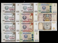 Uzbekistán. 11 billetes de distintos valores y fechas. BC/S/C.