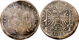 Antiguos Países Bajos. s/d (hacia 1555). Carlos I. Tesorería desconocida. Jetón. (Dugniolle falta). Escaso. Cobre. 5,35 g. Ø28 mm. BC.