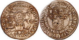 Antiguos Países Bajos. 1557. Felipe II. Oficina Imperial de finanzas. Declaración de guerra a Francia y alianza de España e Inglaterra. Jetón. (Dugnio...