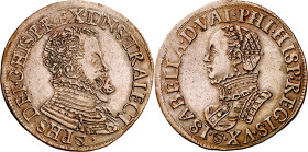 Antiguos Países Bajos. s/d (hacia 1559). Felipe II. Utrecht. Tesorería desconocida. Matrimonio de Felipe II con Isabel de Valois. Jetón. (Dugniolle 22...