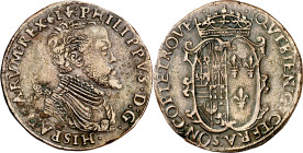 Antiguos Países Bajos. 1561. Felipe II. Brujas. Tesorería desconocida. Felipe II e Isabel de Valois. Jetón. (Dugniolle 2283). Cobre. 3,96 g. Ø29 mm. M...