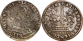 Antiguos Países Bajos. 1565. Felipe II. Nimega. Cámara de Cuentas de Güeldres. Malestar en el país. Jetón. (Dugniolle 2421). Anverso oxidado. Ex Colec...