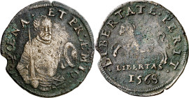 Antiguos Países Bajos. 1568. Felipe II. Tesorería desconocida. Amenazas de Felipe II contra los insurgentes. Jetón. (Dugniolle 2479) (Mitchiner 2383) ...